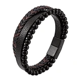 Energinox Wholesale Handmade Natural Volcanic stone beaded Stainless Steel Magnetic Buckle Leather Bracelet for Men