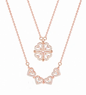 Energinox S925 Sterling silver heart-shaped can be foldied clavicle chain Four-leaf clover pendant women necklace