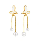 Energinox Fashion Gold Plated Hypoallergenic luxury pearl Stainless Steel Butterfly Jewelry Hoop Butterfly Earrings