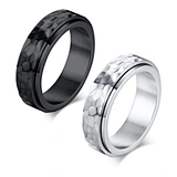 2023 NEW Fashion Stainless Steel Jewelry rotation Anti Anxiety hammer pattern Colorful Spinning couple Ring