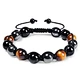 Wollet 10MM Hand Woven Black Natural Stone Tiger Eye Stone Onyx Beaded Bracelet