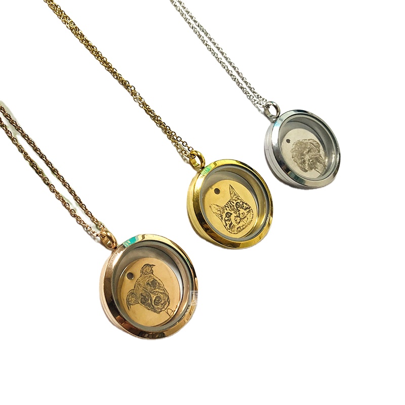 Energinox Pet relative Cremation Jewelry Personalized Circle shape can open Pendant Stainless Steel Urn Necklace