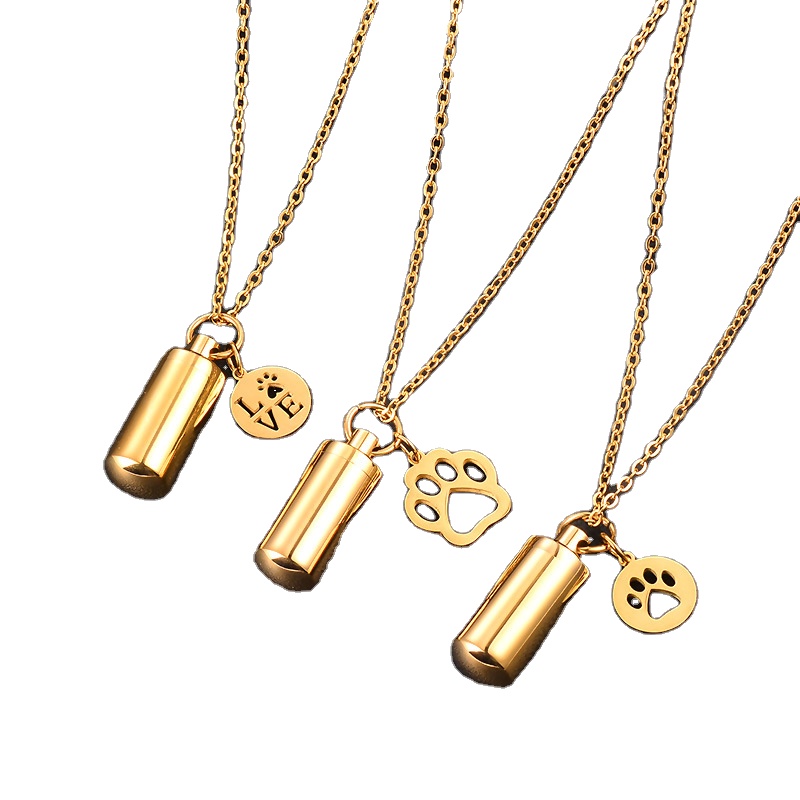 Energinox Golden Multiple Cremation Jewelry Personalized Pet dog paw print Ashes Pendant Stainless Steel Urn Necklace