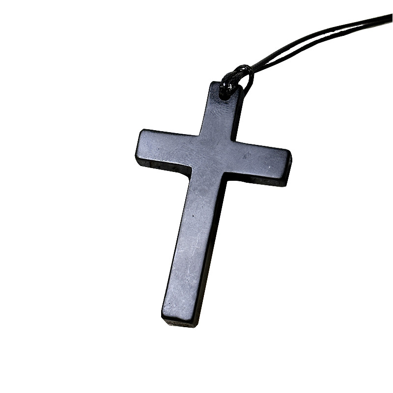Energinox Russia Shungite Cross Pendant Necklace Jewelry Christian Baptism Cross Pendant for Men