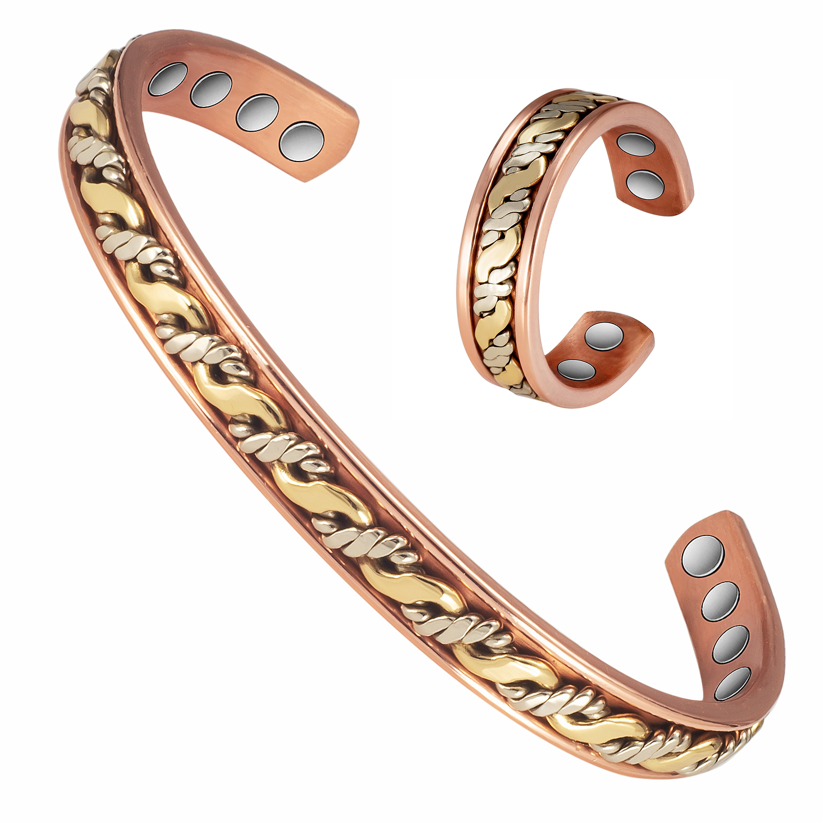 Energinox Wholesale Woven Pure Copper Magnetic Bracelet and ring With Magnet For Arthritis Sets