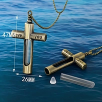 Energinox Multiple Shape Glass Bottle Micro-engraved DIY Jewelry Perfume Essential Oil Cross Shape Stainless Steel Necklace