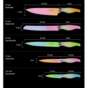 5-piece  Rainbow Color Kitchen Knife Set