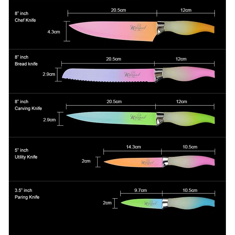 5-piece  Rainbow Color Kitchen Knife Set