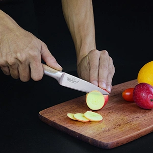5-piece Stainless Steel Kitchen Knife Set with Beechwood Handle, Beechwood Block