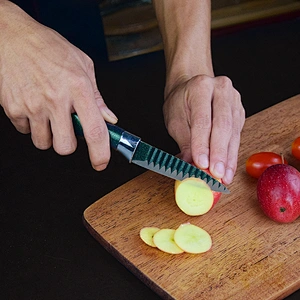 5-piece Stainless Steel Kitchen Knife Set Non-Stick Coating ABS Handle Acrylic Stand Ceramic Peeler