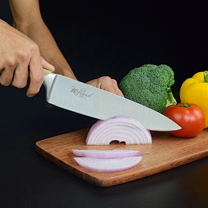 5-piece Stainless Steel Kitchen Knife Set with Beechwood Handle, Beechwood Block