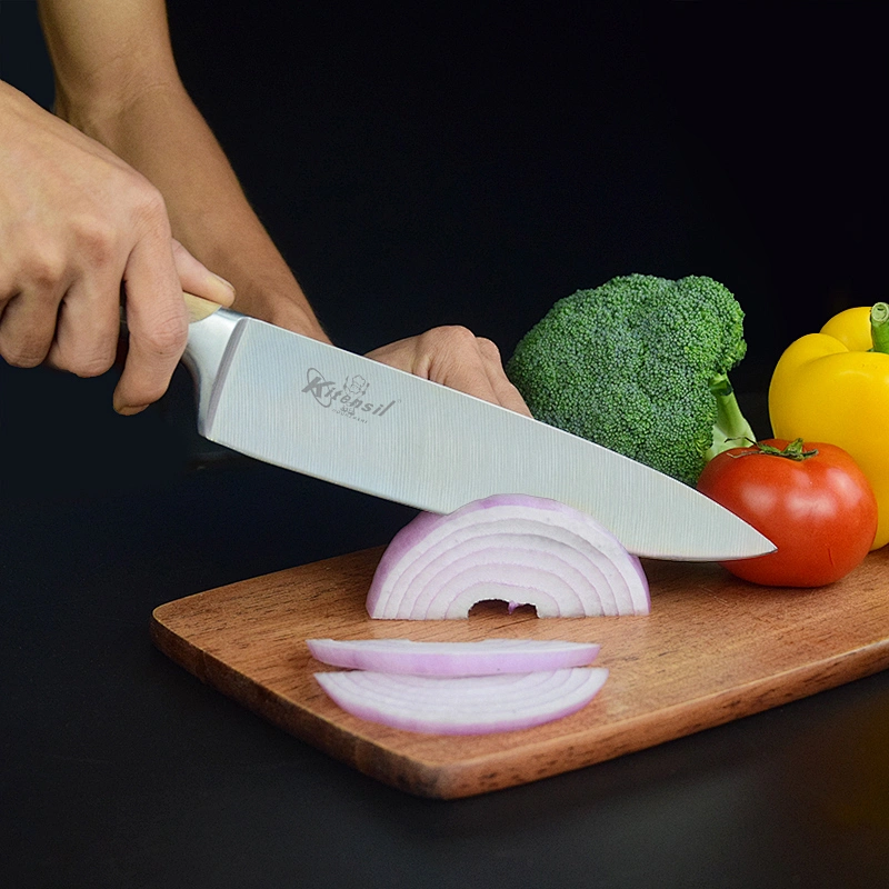 5-piece Stainless Steel Kitchen Knife Set with Beechwood Handle, Beechwood Block