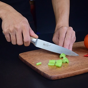 5-piece Stainless Steel Kitchen Knife Set with Beechwood Handle, Beechwood Block