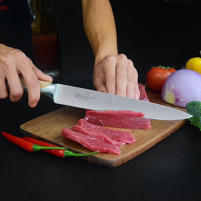 5-piece Stainless Steel Kitchen Knife Set with Beechwood Handle, Beechwood Block