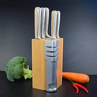 5-piece Stainless Steel Kitchen Knife Set with Beechwood Handle, Beechwood Block