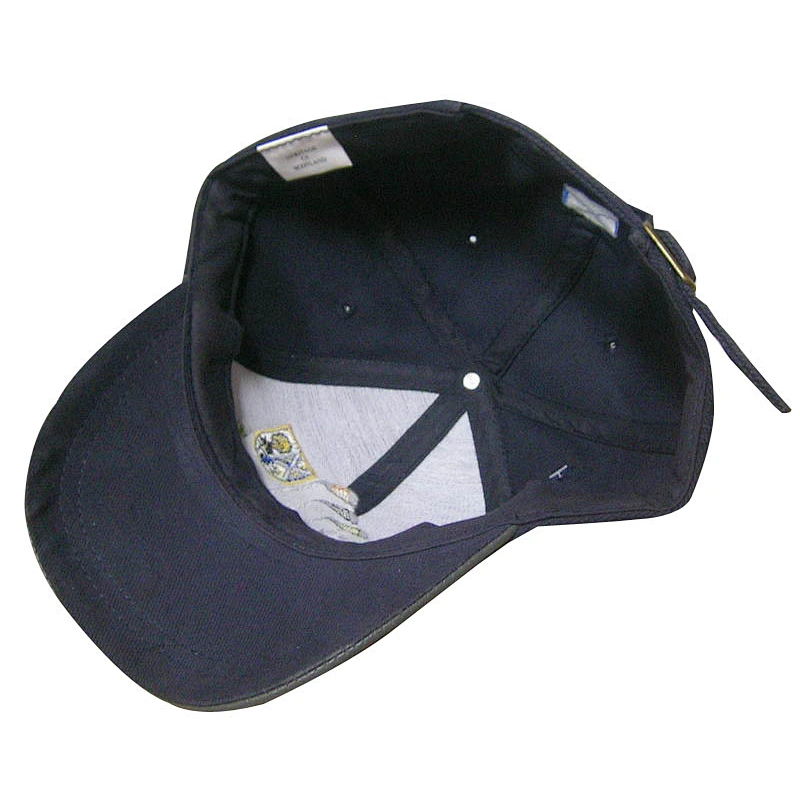 leather sports cap with embroidery logo from front panel to upper brim