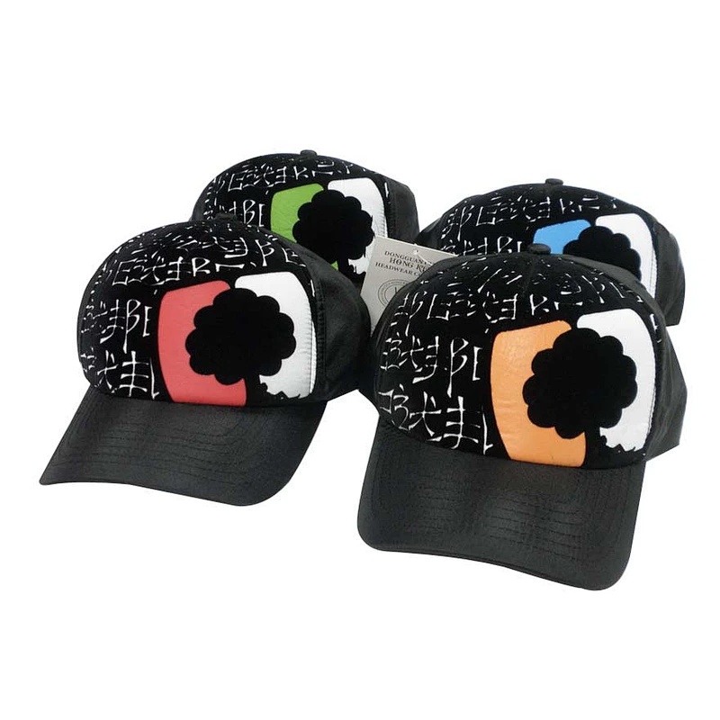 5 panel flocked printing baseball cap