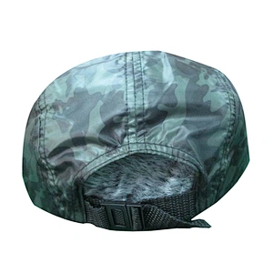 custom blank 5 panel camp hat with camo printing with woven patch