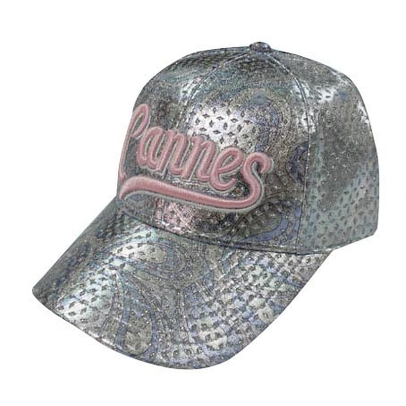 Fashion 6 panel shining polyester sports cap with embroidery