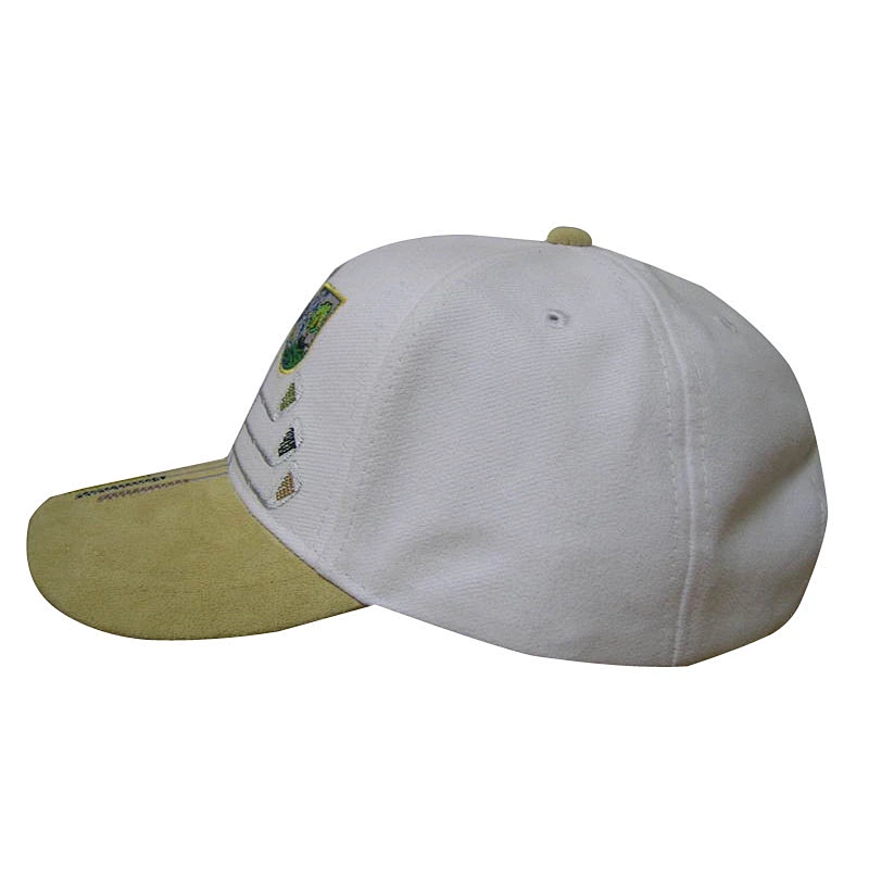 white color sports cap with beige leather brim