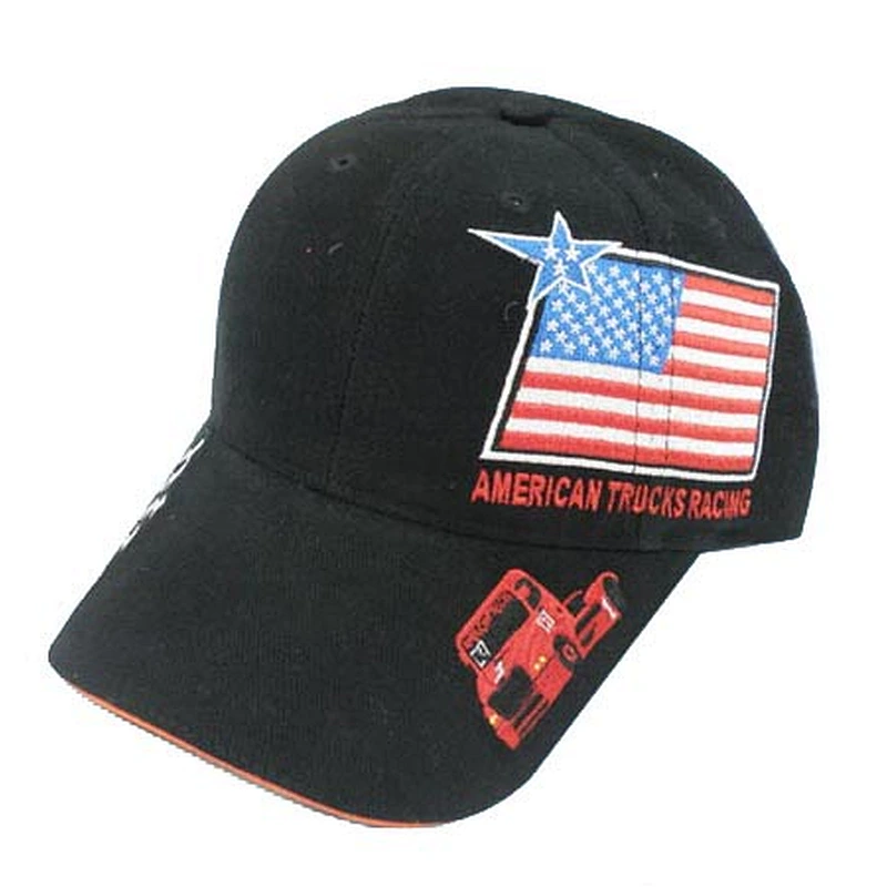 6 panel racing checked design cap with flat embroidery and printing
