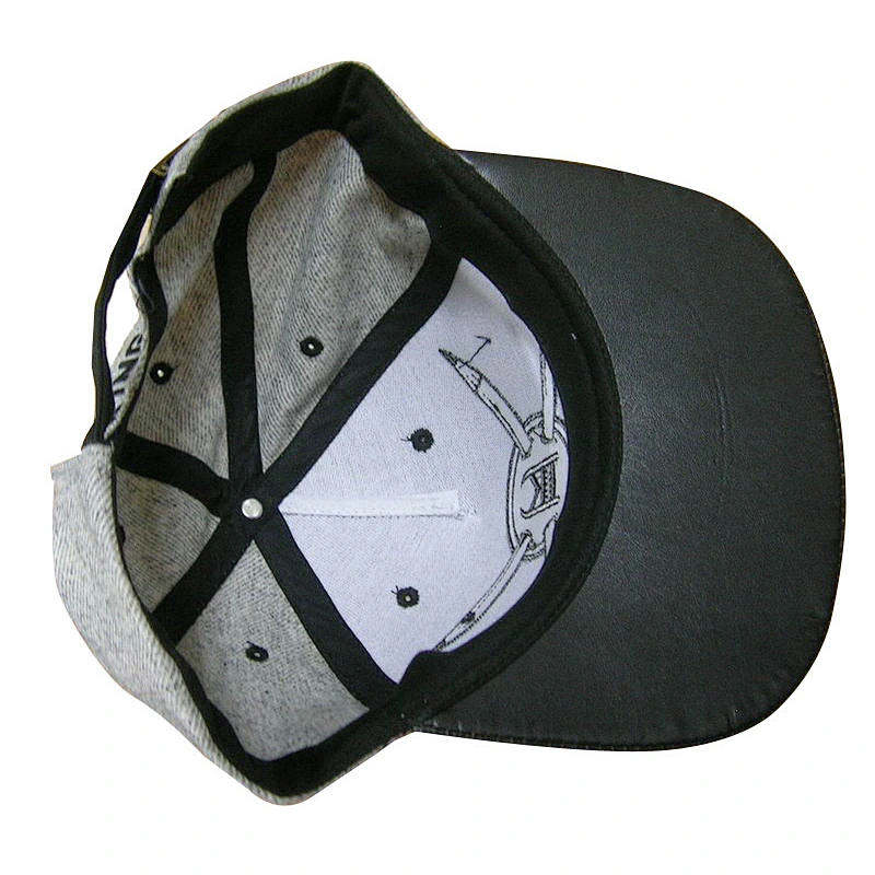 PU leather flat bill snapback hat with embroidery