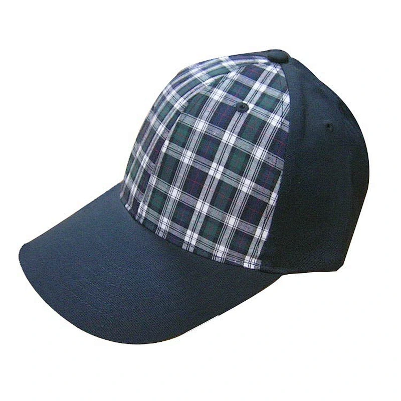 Custom classic 6 panels high quality cotton checked fabric sports caps and hats with self fabric strap metal buckle adjuster