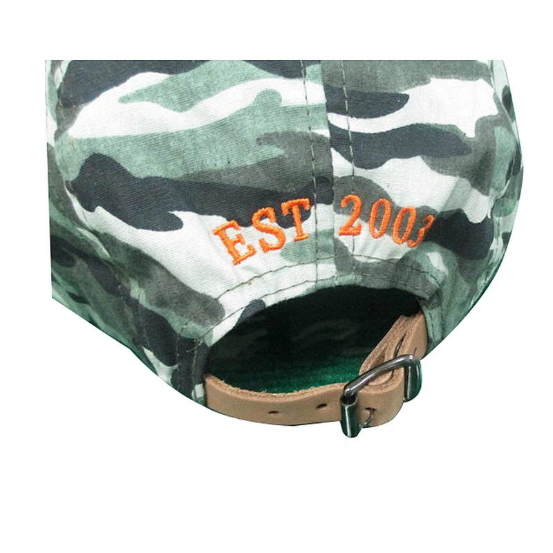 camo 5 panel camp hat with leather patch