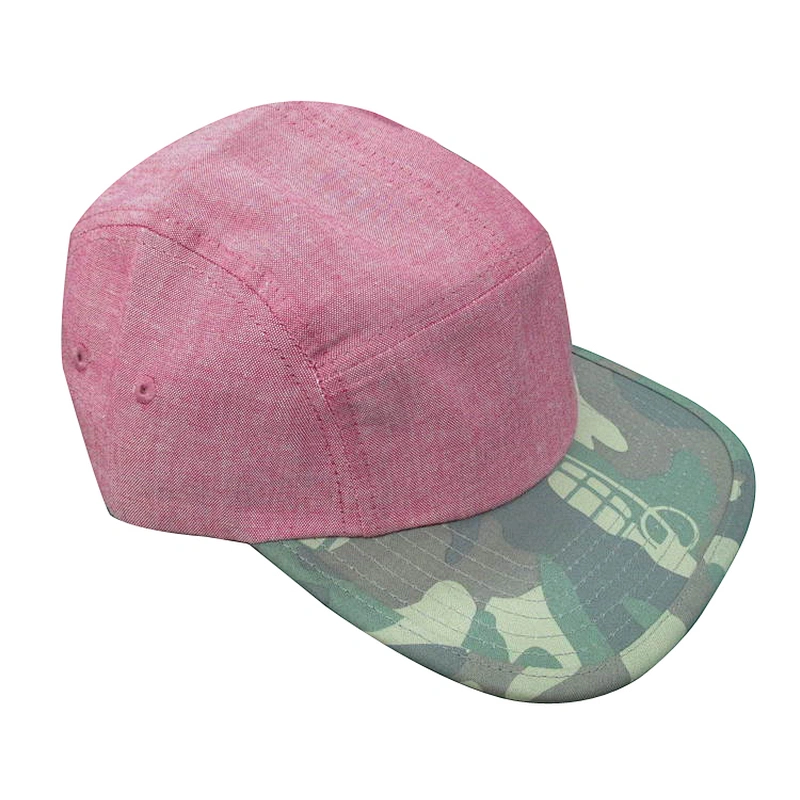 simple 5 panel camp snapback hat with camouflage visor