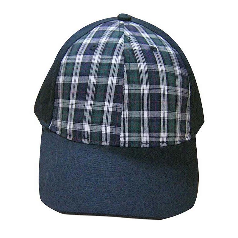 Custom classic 6 panels high quality cotton checked fabric sports caps and hats with self fabric strap metal buckle adjuster
