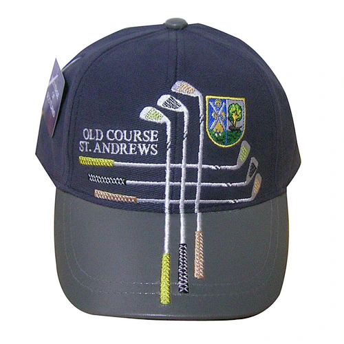 leather sports cap with embroidery logo from front panel to upper brim