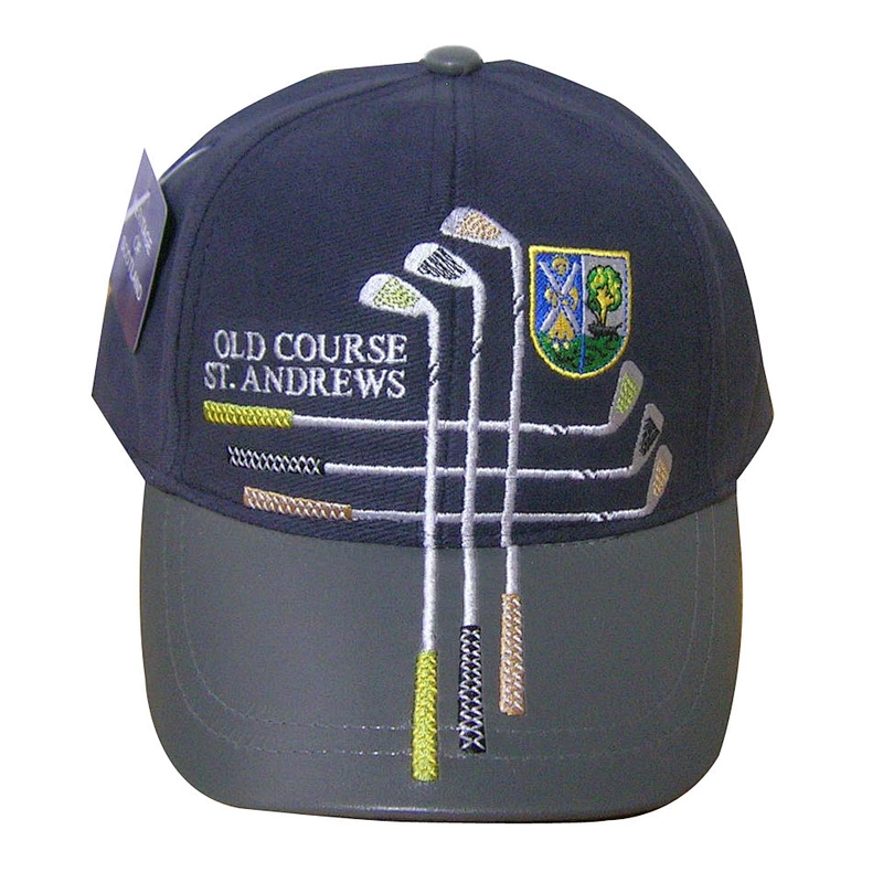leather sports cap with embroidery logo from front panel to upper brim