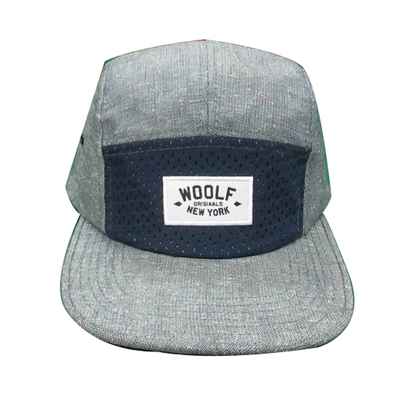 5 panel hat with soft mesh on front