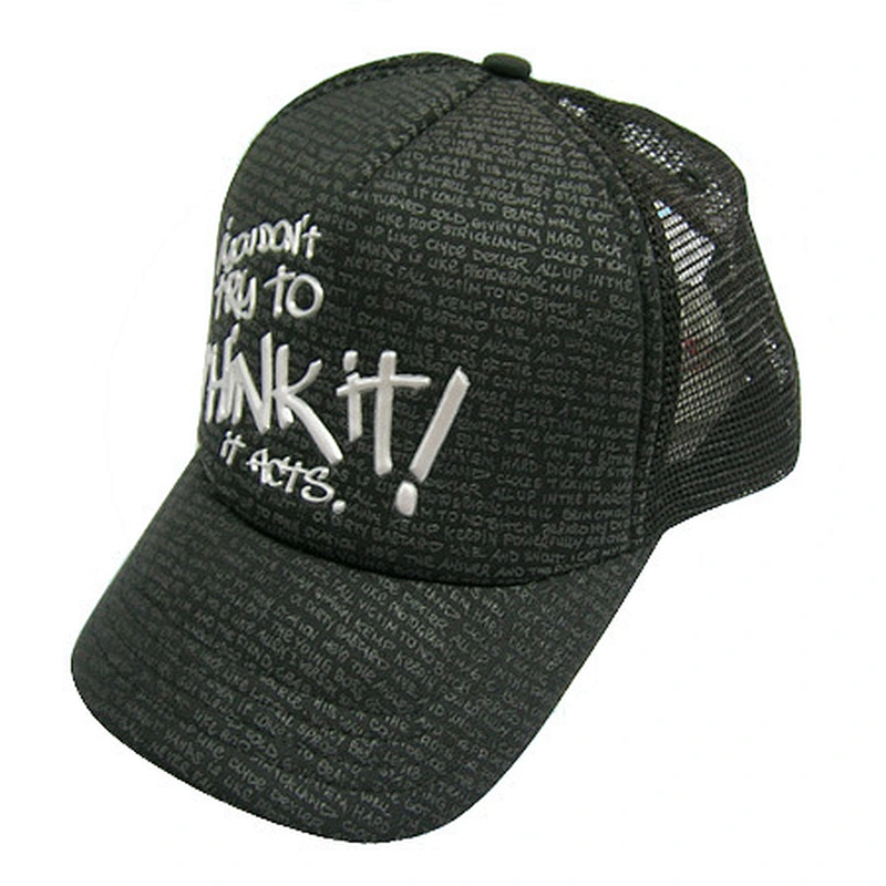 Fashion 6 panel mesh hats with flat embroidery and printing