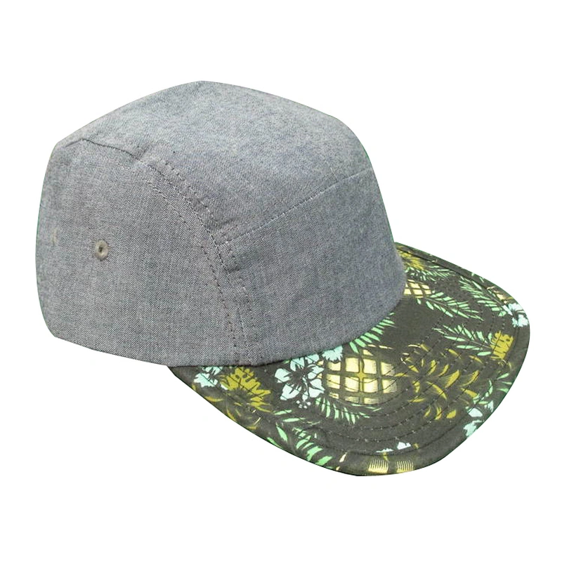 Custom-made simple 5 panel camp snapback hat with flower printing