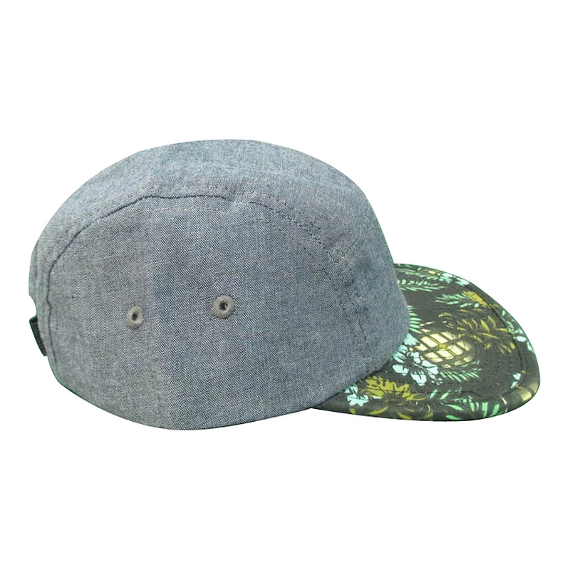 Custom-made simple 5 panel camp snapback hat with flower printing