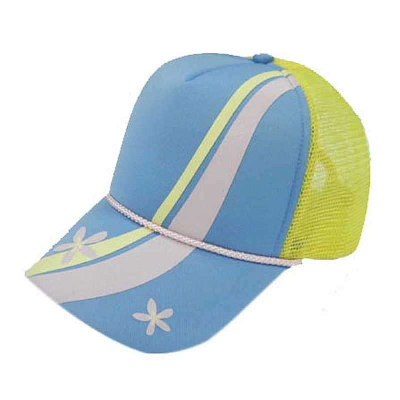 5-panel fashion blue yellow foam mesh trucker cap/hat for promotion