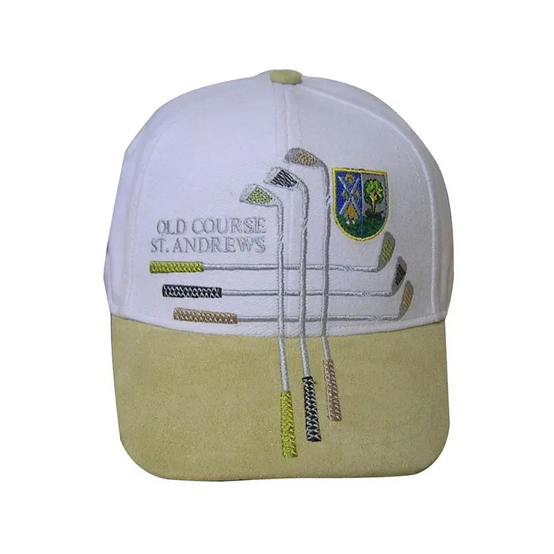 white color sports cap with beige leather brim