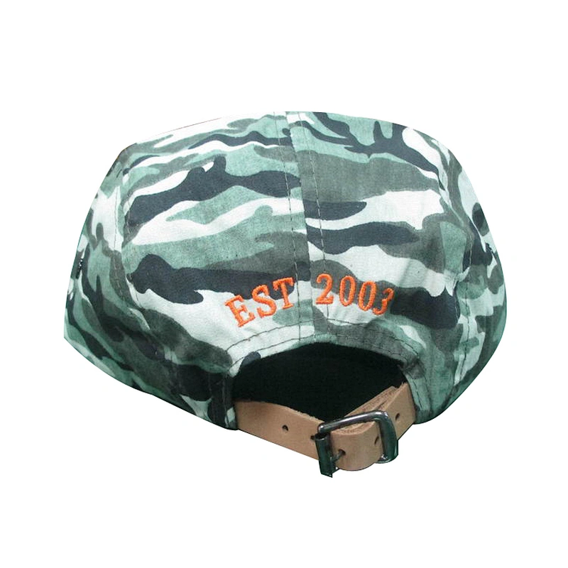camo 5 panel camp hat with leather patch