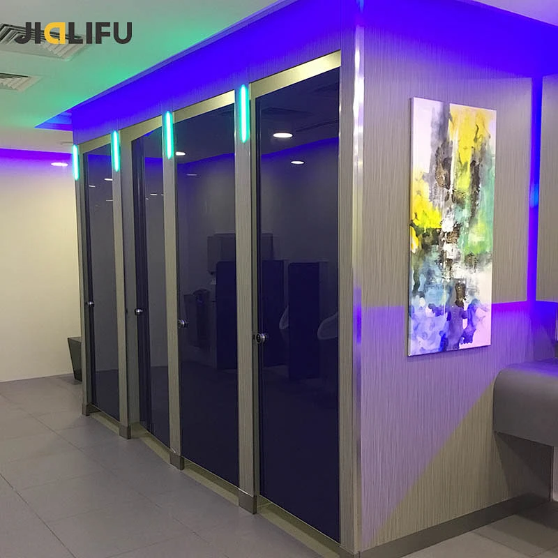 High end airport colorful glass composite material toilet partition cubicle
