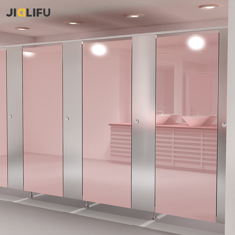 Ladies pink glass material toilet partition