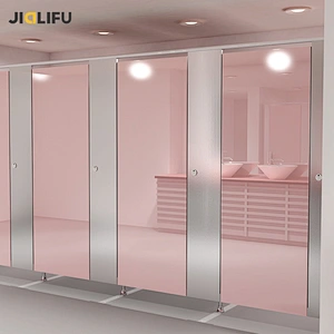 Ladies pink glass material toilet partition