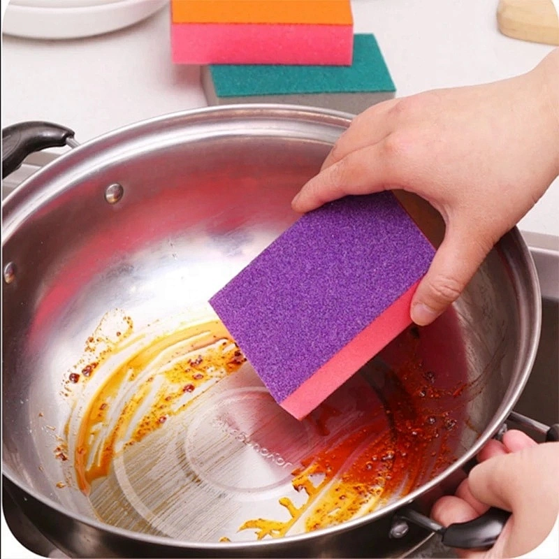 China Manufactory Bulk Multi-Color One side Sanding Abrasive Magic Kitchen Cleaning Sponge Block, Stainless Steel Pan Scourer