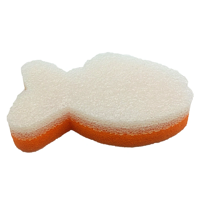 wholesale custom child foam coral bath sponge yellow Fish Shape baby bath sponge for kids