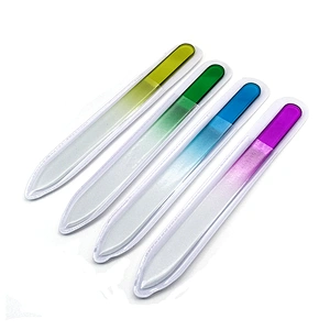 Custom logo printed polishing nail buffer Professional korea disposable colorful crystal glass nail file with case