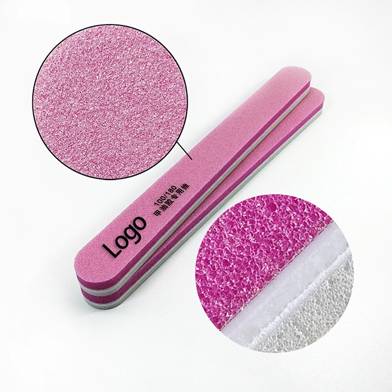 Custom Logo Emery Board Double Side 80/80 Manicure Sanding Sandpaper pink abrasive Nail File