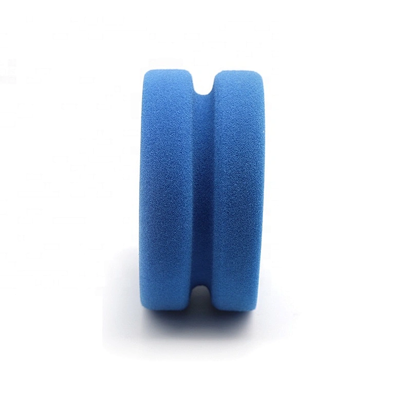 China Car Care Soft Polyester Sponge Blue Notched Yo-yo Shape Painting Waxing Tyre Polish Detailing Dressing Applicator Pad