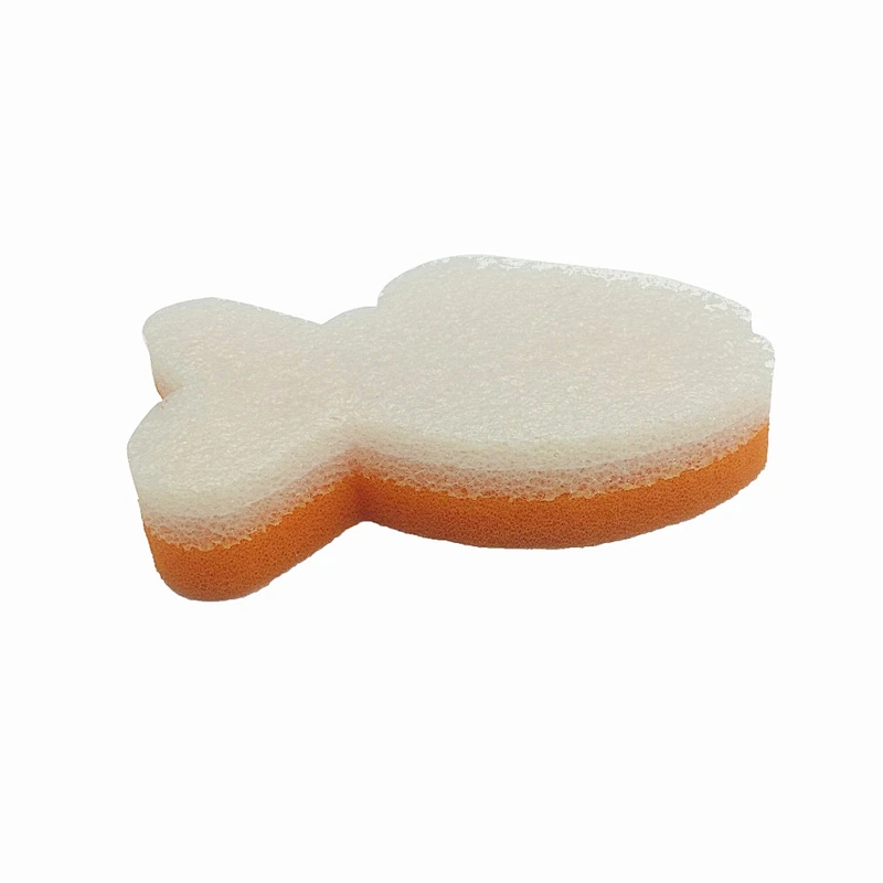 wholesale custom child foam coral bath sponge yellow Fish Shape baby bath sponge for kids