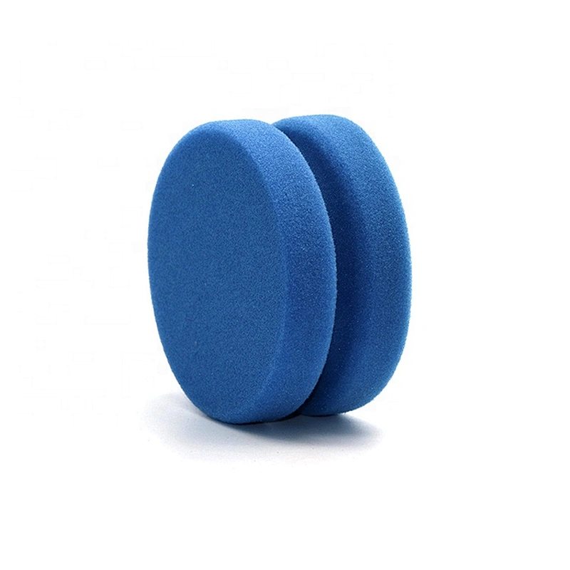China Car Care Soft Polyester Sponge Blue Notched Yo-yo Shape Painting Waxing Tyre Polish Detailing Dressing Applicator Pad
