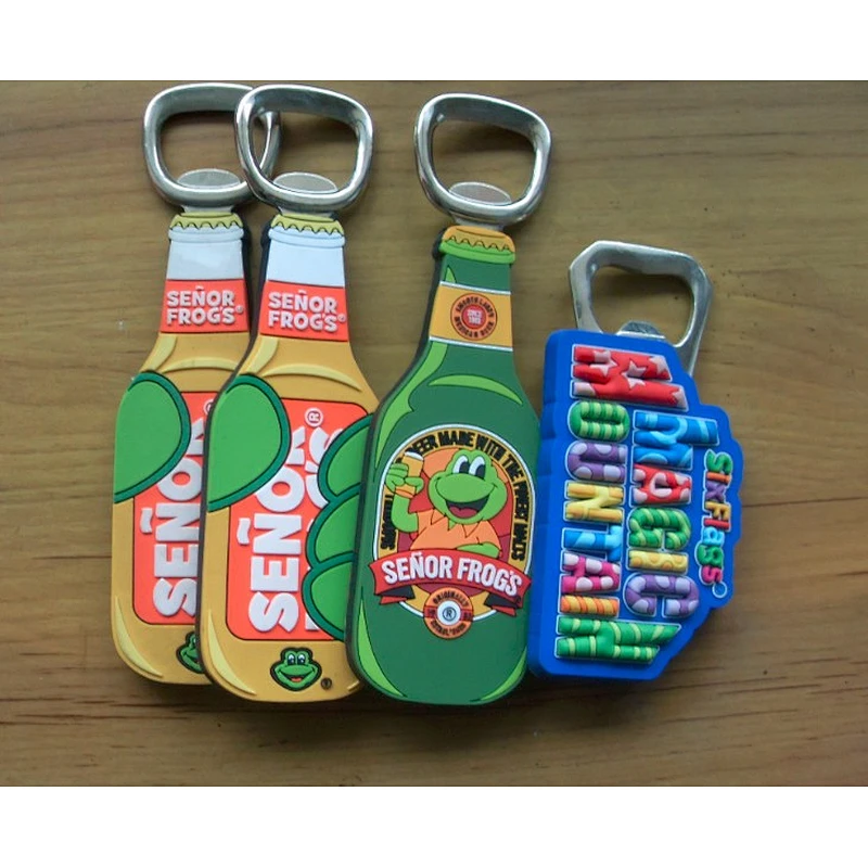Three Dimensional Bottle Opener With Flexible PVC Rubber Handle Manufactured In Custom Shapes